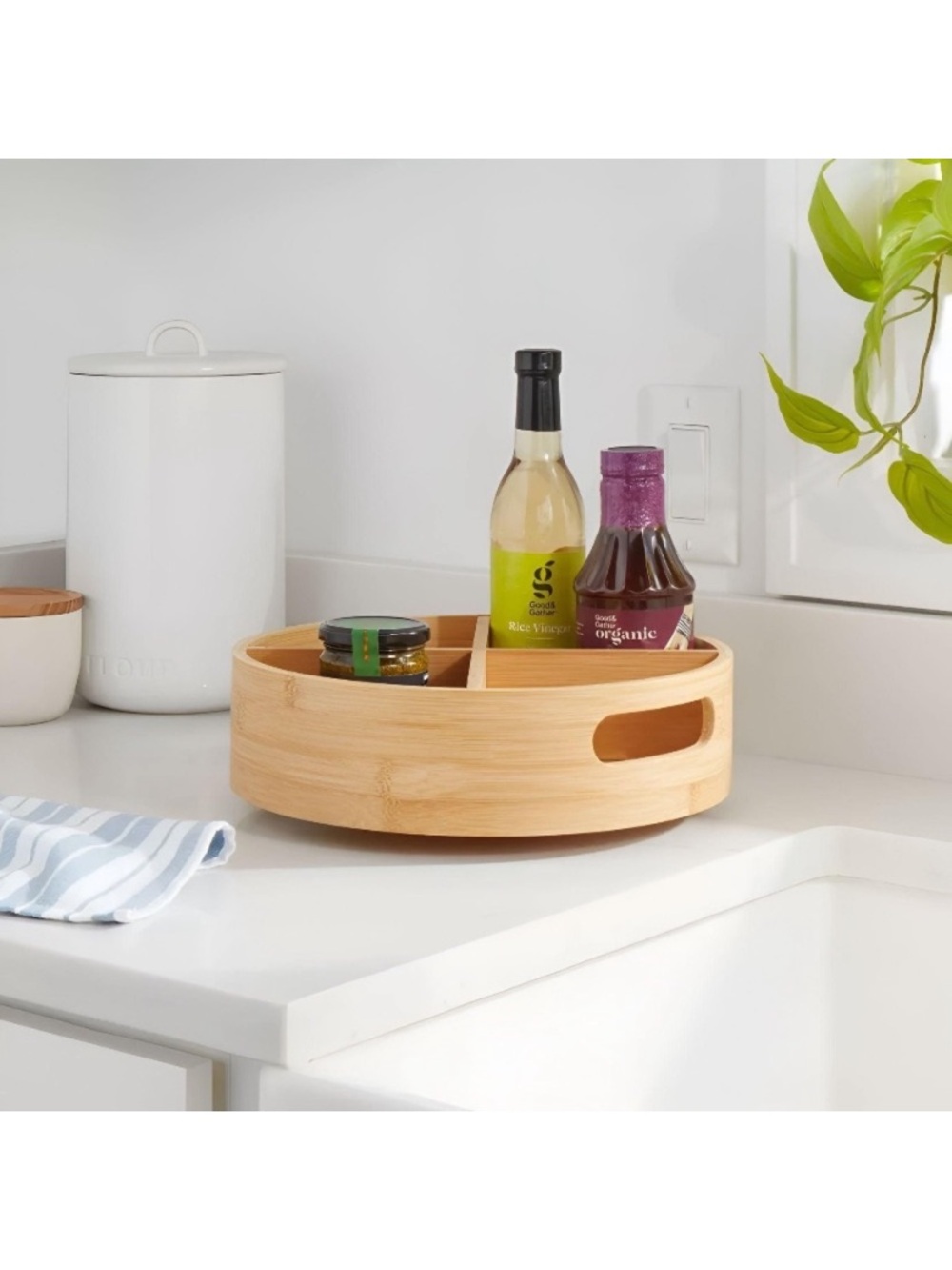 NWT Round Bamboo Serving Tray with Four Dividers - Natural. No offers